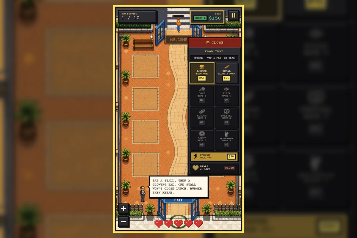 Food Court Frenzy: placing food stalls, the lunch rush and the title screen