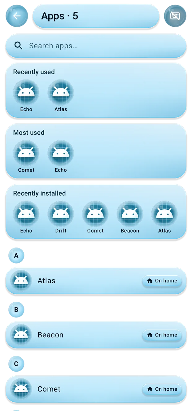 The app search list